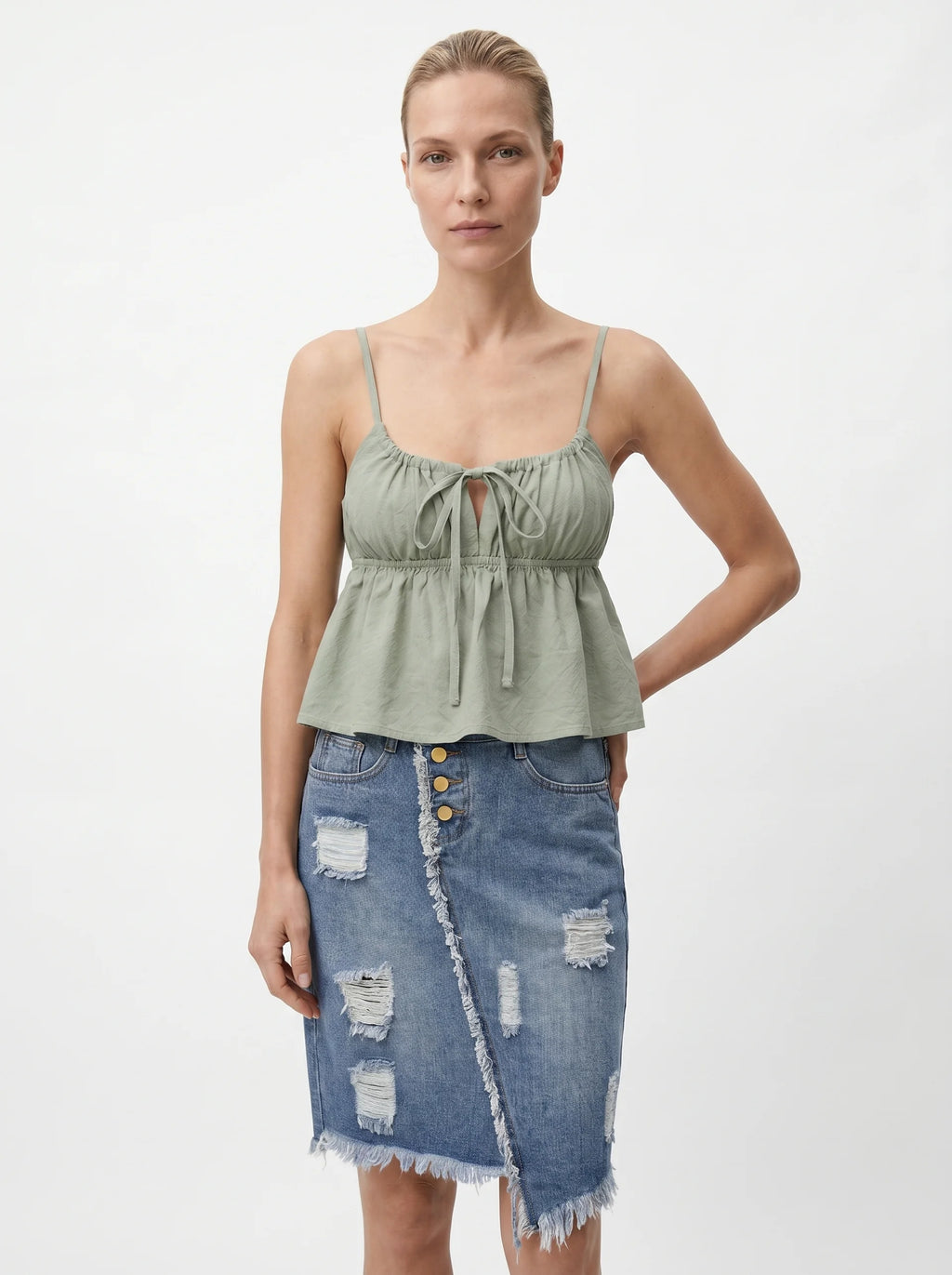 Querelle Destroyed Jeansrok met Knoopsluiting en Gerafelde Zoom