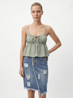 Querelle Destroyed Jeansrok met Knoopsluiting en Gerafelde Zoom