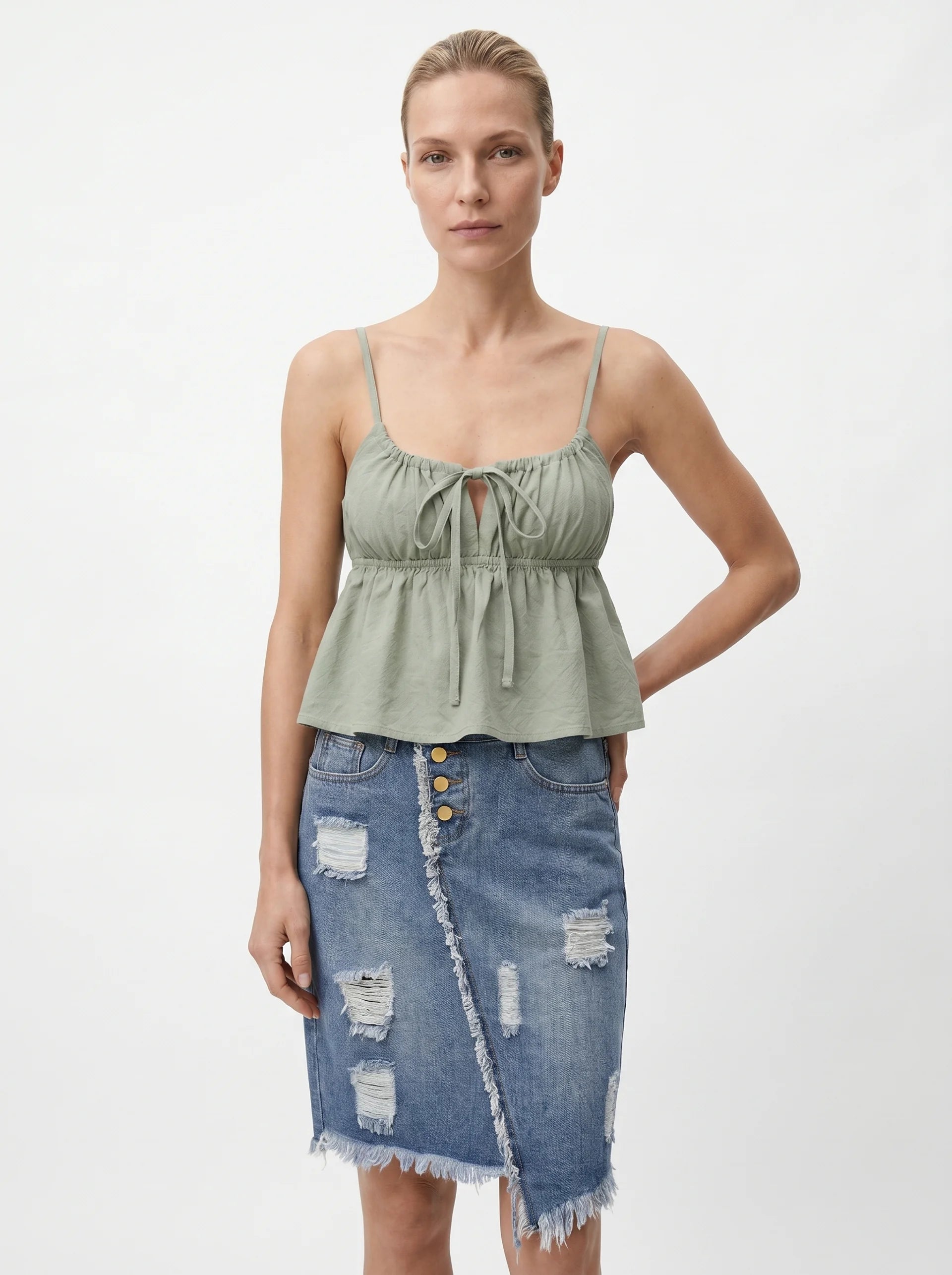 Querelle Destroyed Jeansrok met Knoopsluiting en Gerafelde Zoom