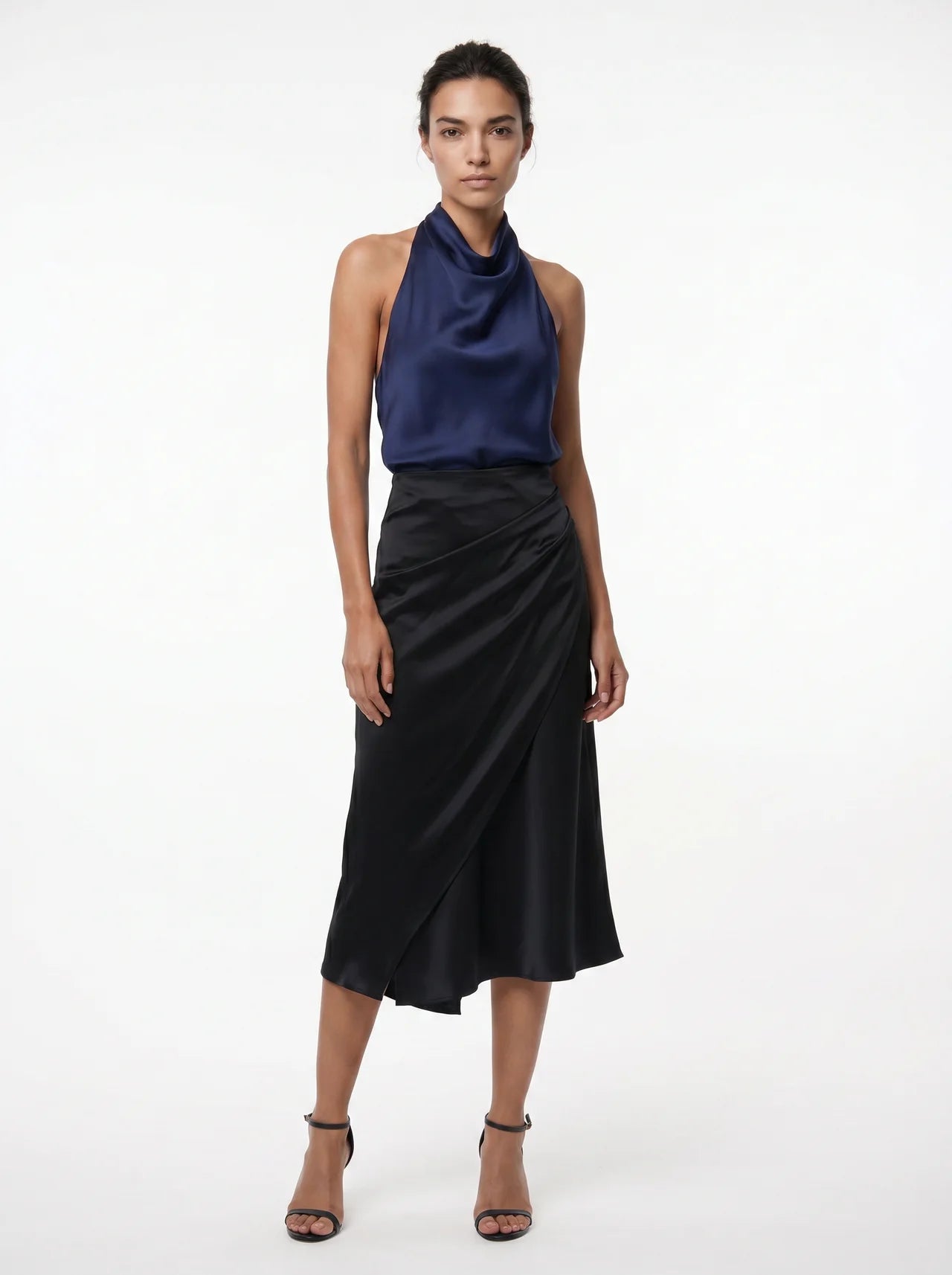 Marceline Satijnen Midi Rok Diagonale Zoom