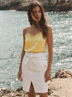 Palatine Witte Jeansrok met Strikband en Split