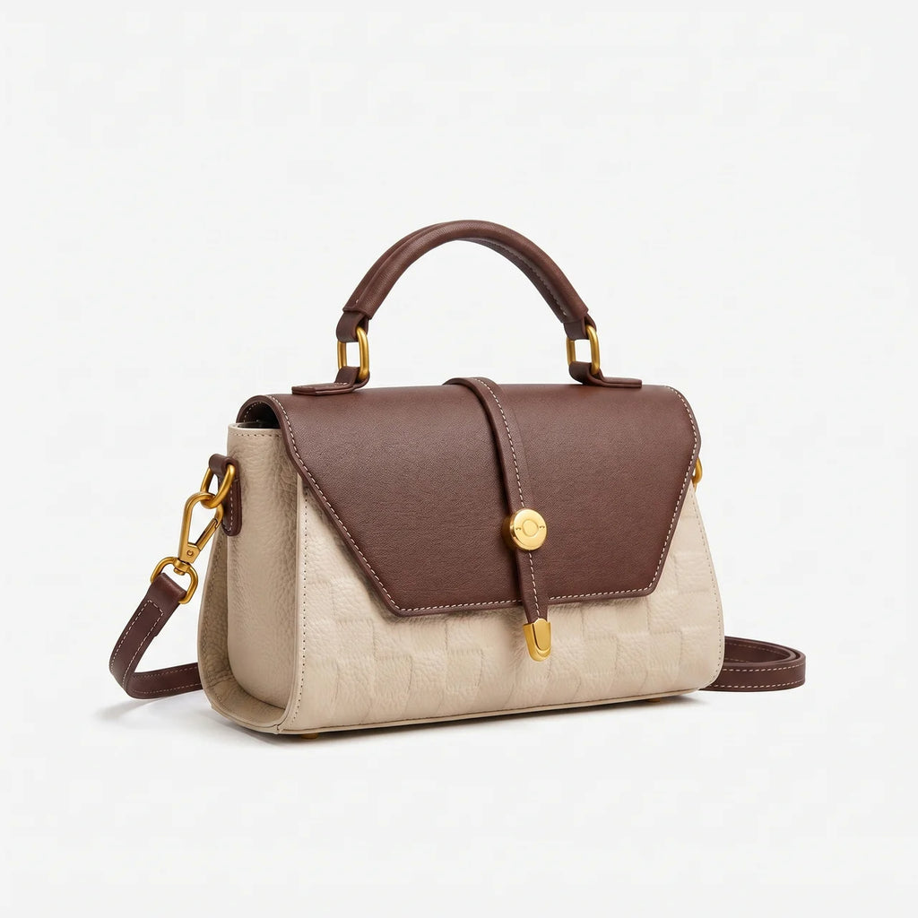 Seren Leren Handtas met Contrasterende Flap