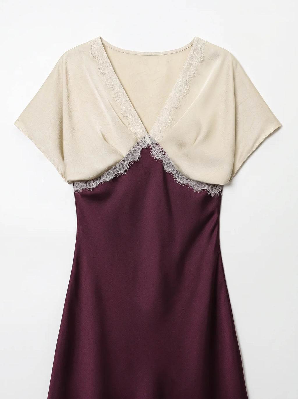 Mireille Satijnen Midi Jurk Tweekleurig Kanten Decolleté