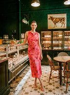 Liliane Bloemenprint Midi Jurk Watervalhals Ruching