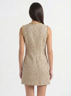 Bérangère Tweed Mini Jurk Parel Knopen Franjerand