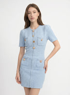 Béatrix Tweed Mini Jurk Zirkonia Knopen Vier Zakken