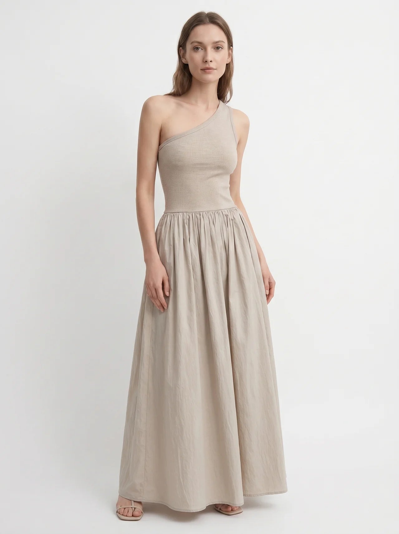 Blanche One Shoulder Maxi Jurk met Wijde Rok