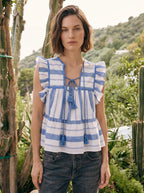 Faustine Mouwloze Blouse met Ruches en Kwastjes