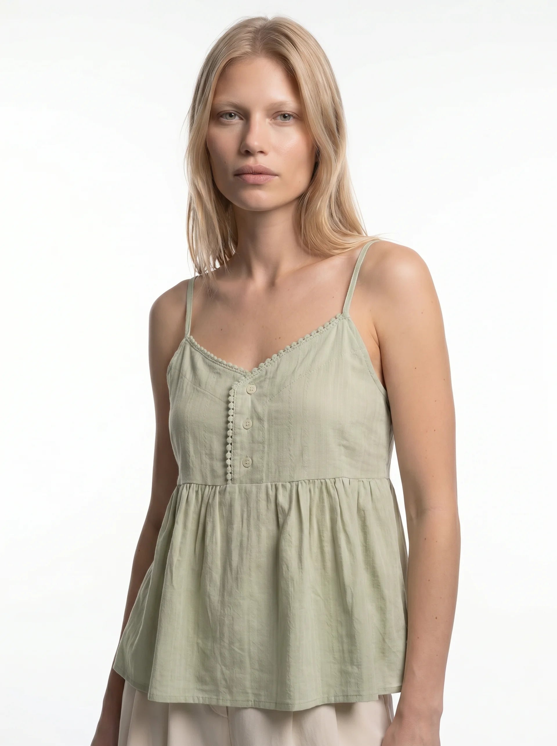 Sandrine Mouwloze Blouse met V-Hals en Volant Zoom