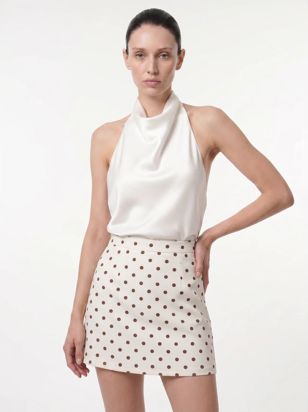 Isabeau Mini Rok met Stippenprint en Hoge Taille