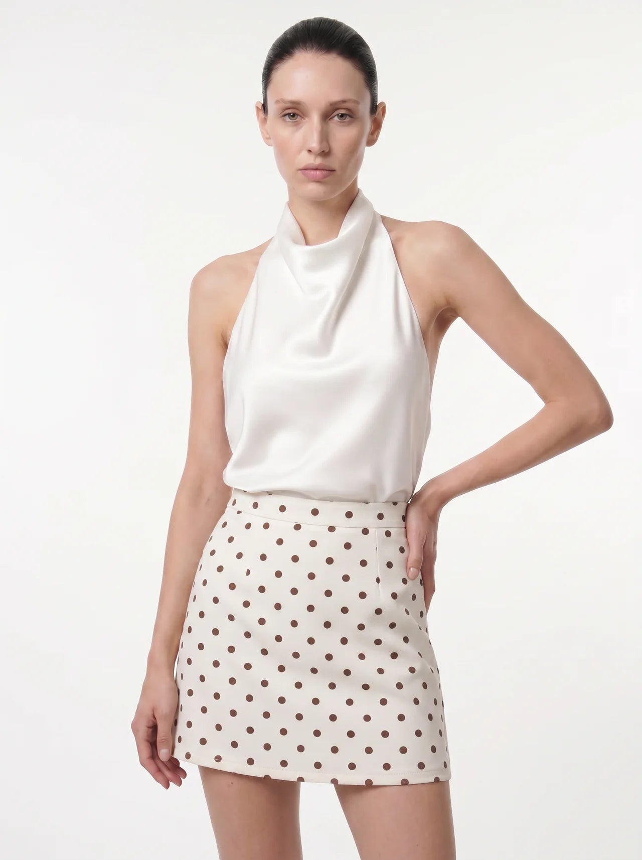 Isabeau Mini Rok met Stippenprint en Hoge Taille