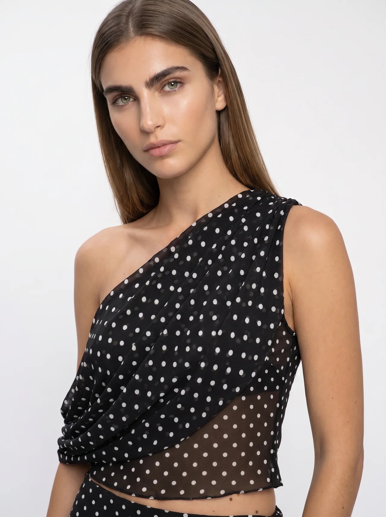 Clothilde One Shoulder Top met Stippenprint