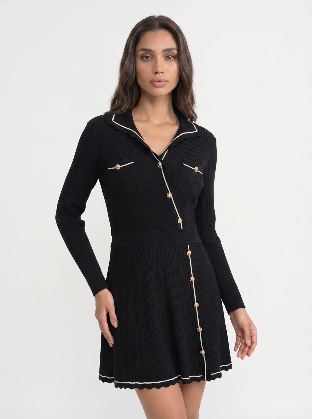 Nicolette Gebreide Mini Jurk met Contrastbies