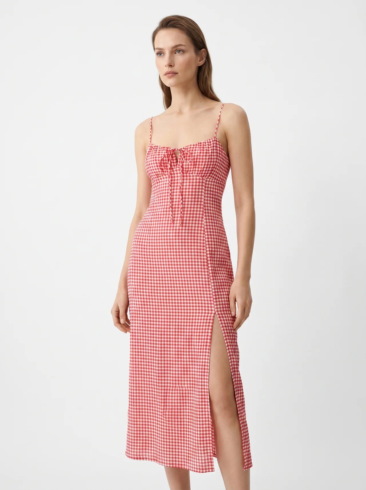 Manon Midi Jurk met Spaghettibandjes en Zijsplit