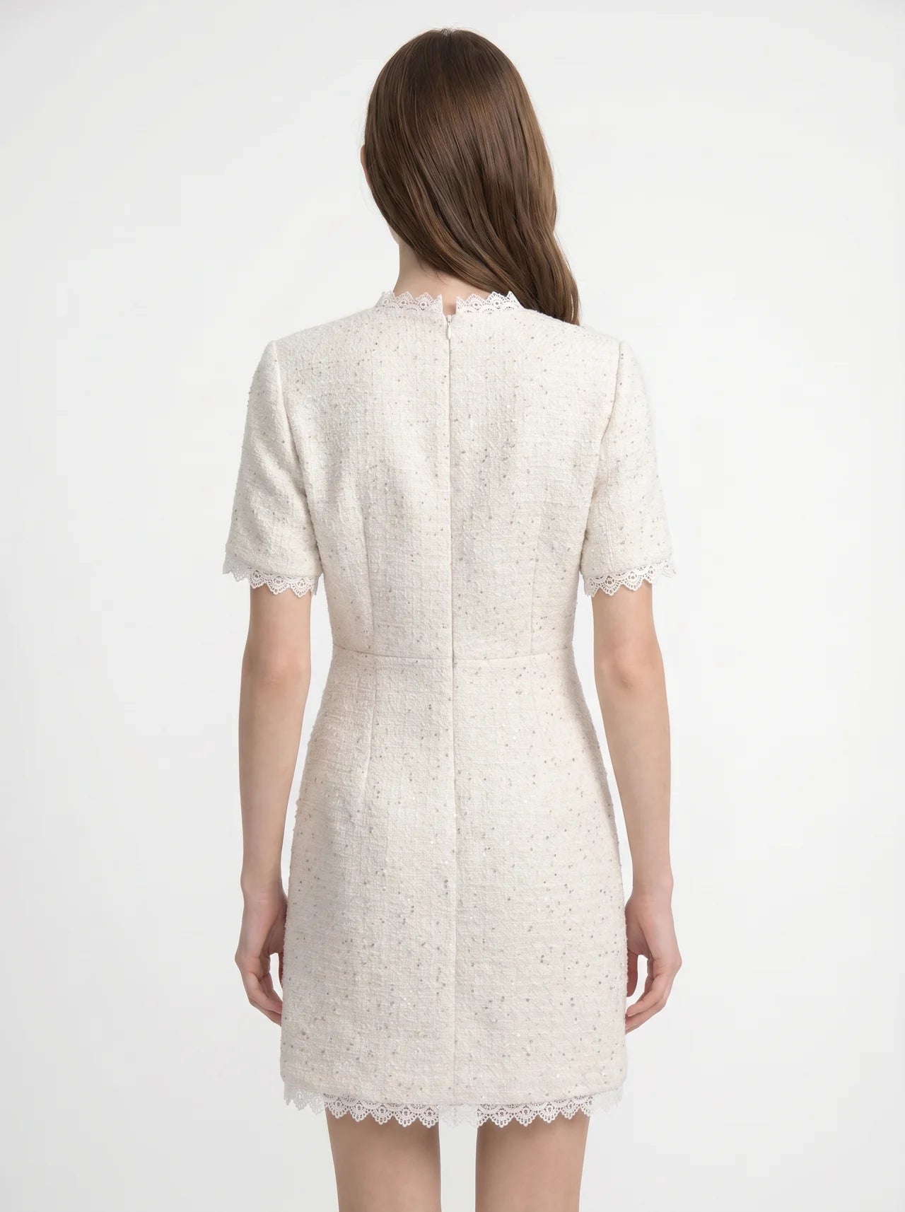 Octavie Tweed Mini Jurk met Kanten Rand