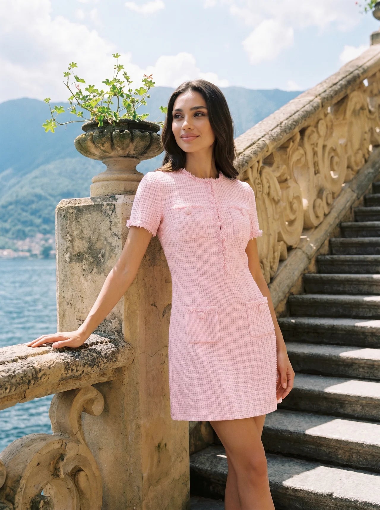 Charlotte Tweed Mini Jurk Franje Afwerking
