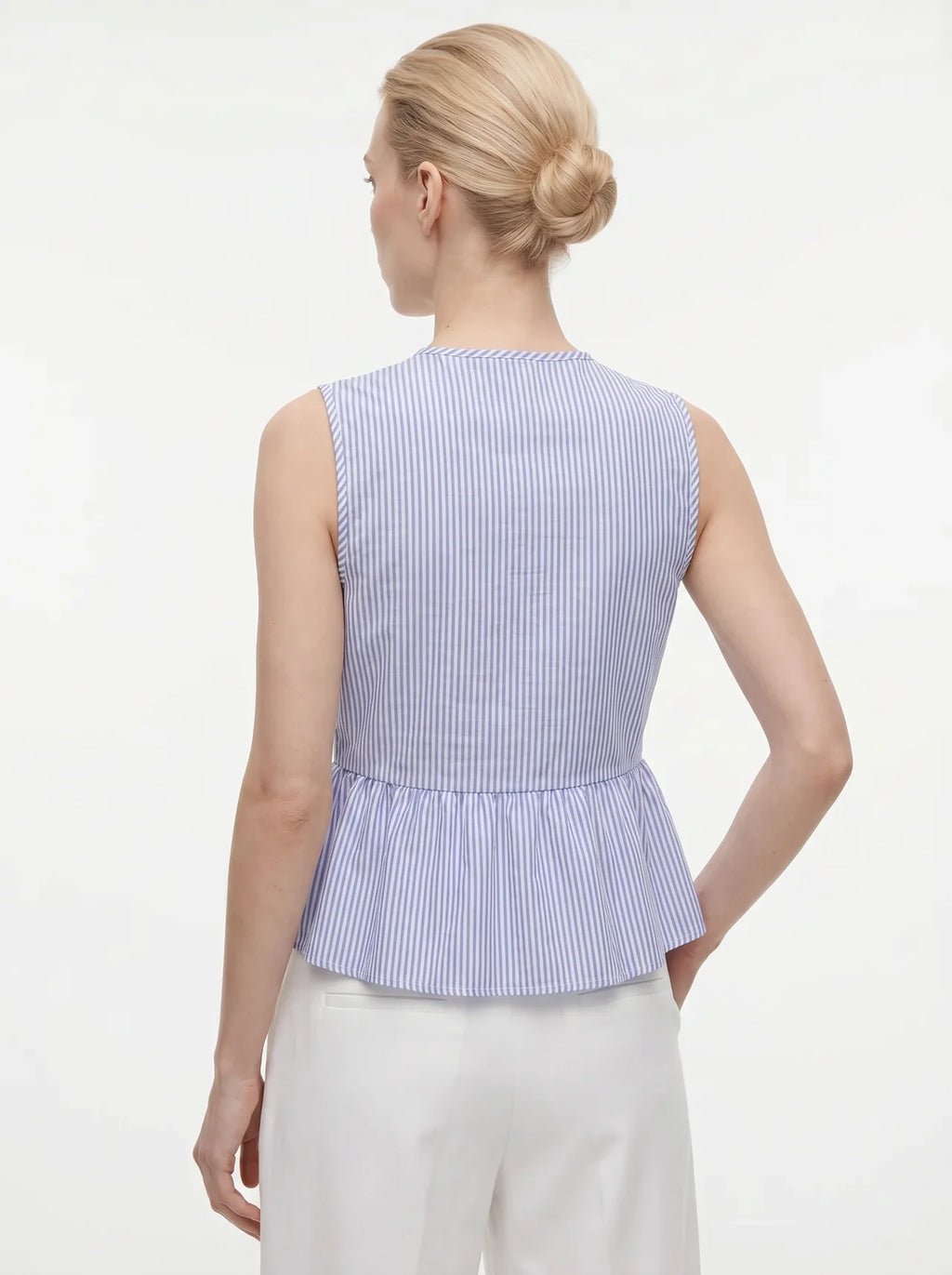 Corinne Mouwloze Blouse met Striksluitingen en Volant Zoom