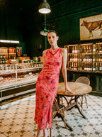 Liliane Bloemenprint Midi Jurk Watervalhals Ruching