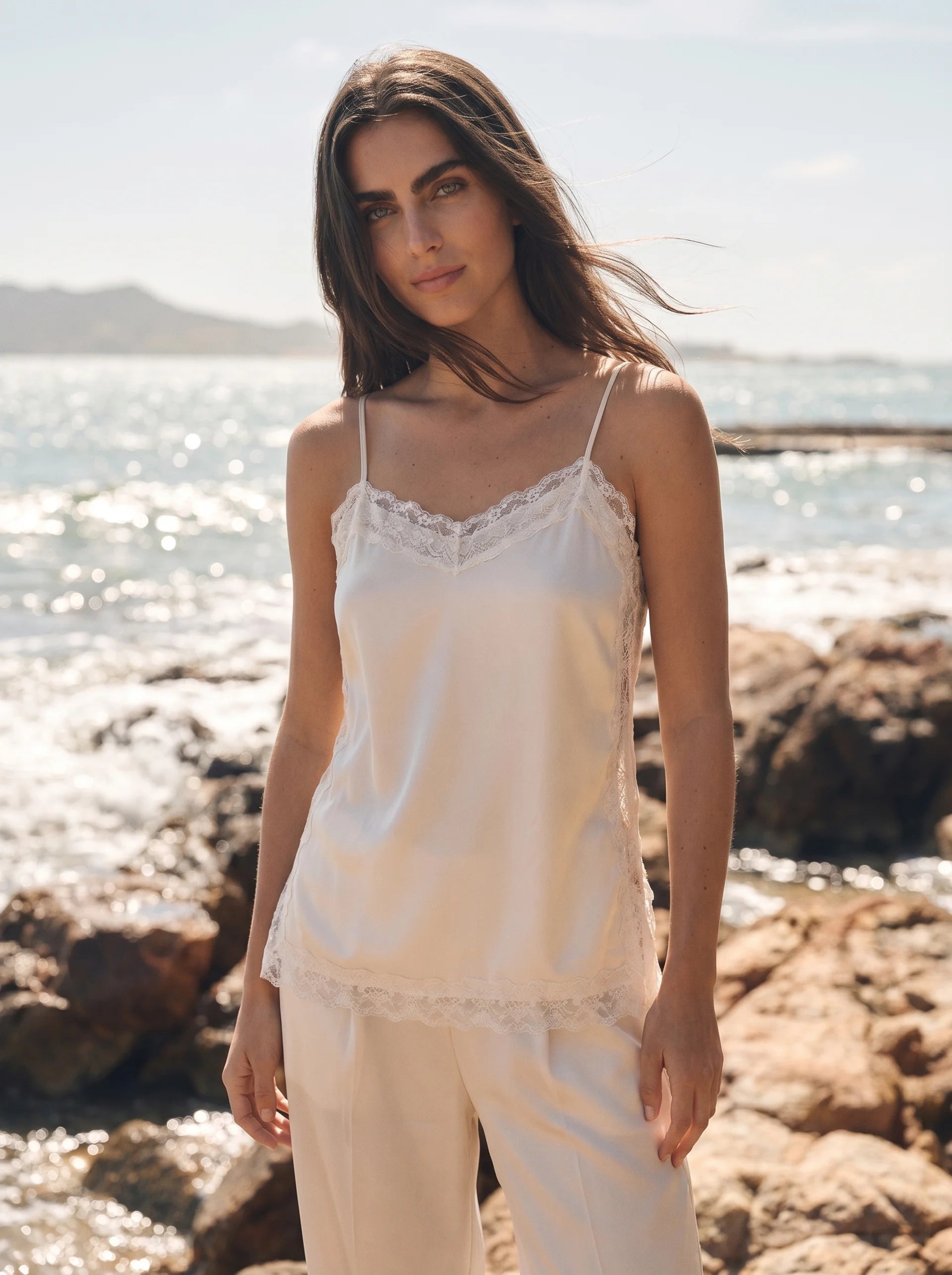 Clarisse Satijnen Camisole Top met Kanten Rand
