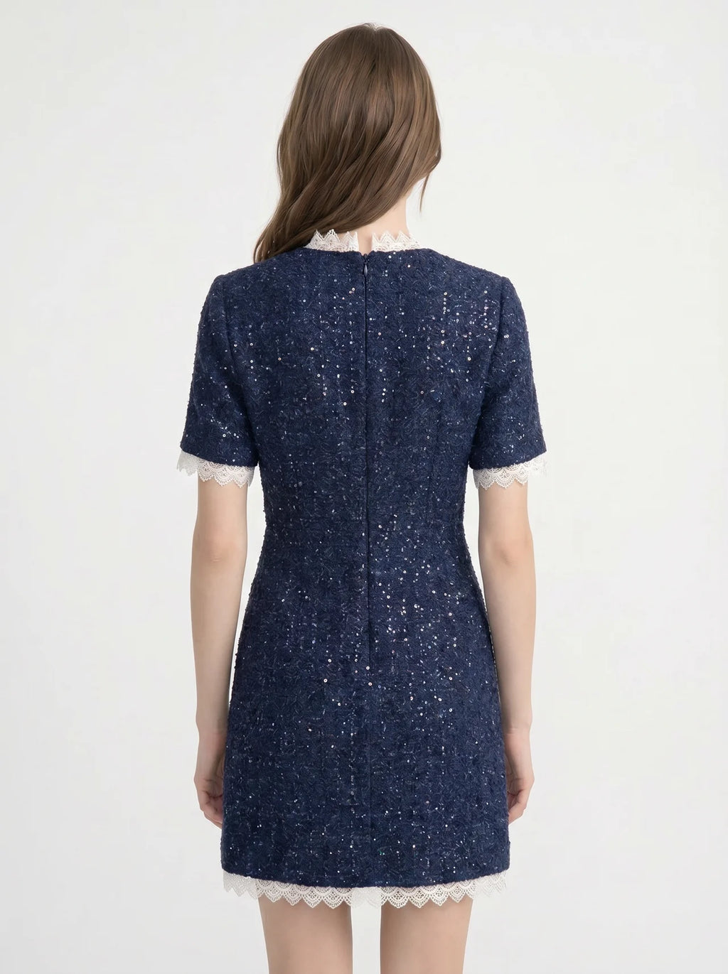 Octavie Tweed Mini Jurk met Kanten Rand