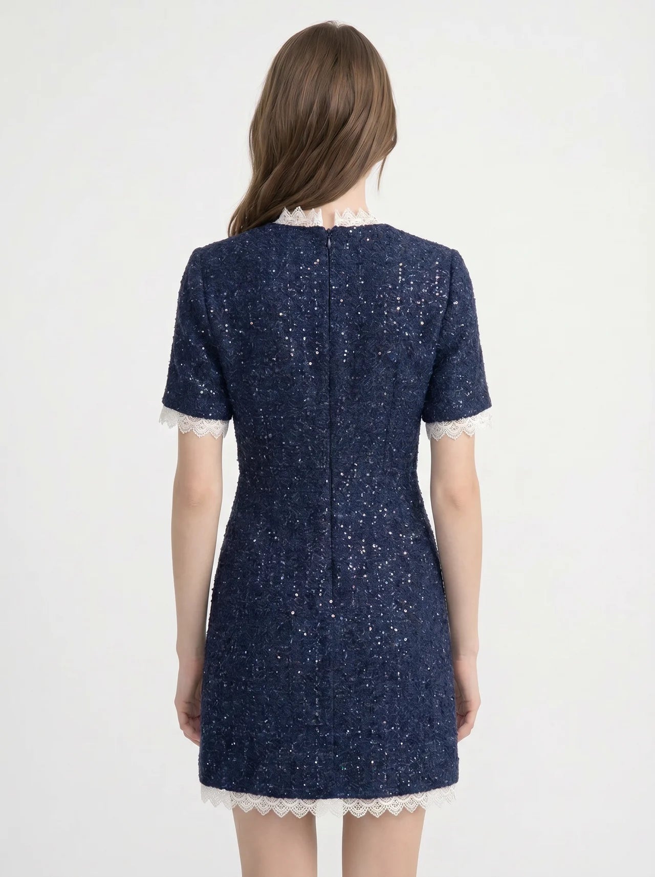 Octavie Tweed Mini Jurk met Kanten Rand