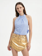 Ninette Gouden Jeansrok met Asymmetrische Zoom