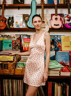 Mélodie Satijnen Mini Jurk Aardbeienprint V-hals