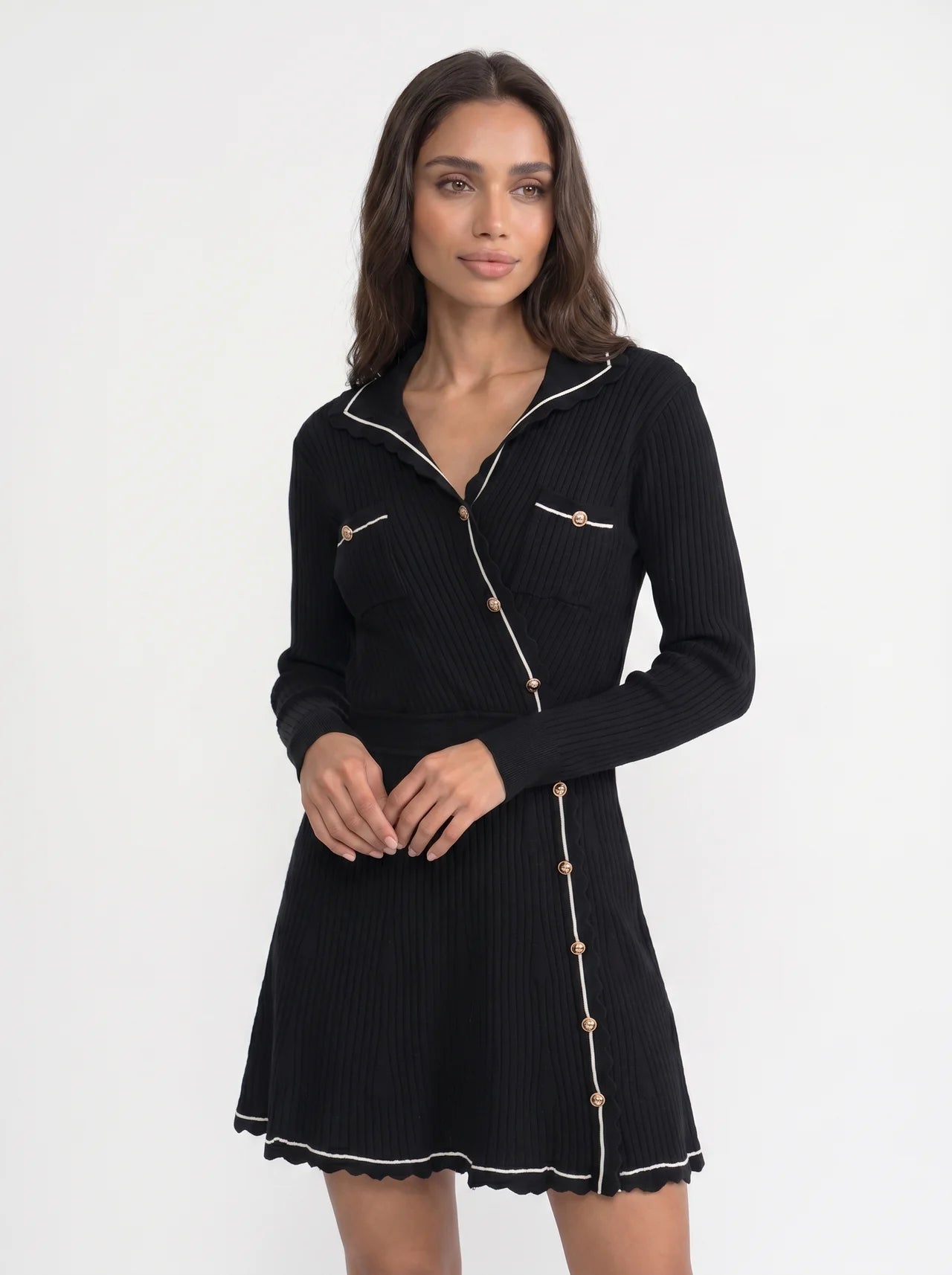 Nicolette Gebreide Mini Jurk met Contrastbies