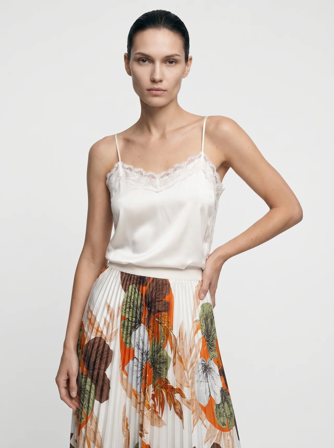 Cambronne Geplisseerde Maxi Rok met Tropische Bloemenprint