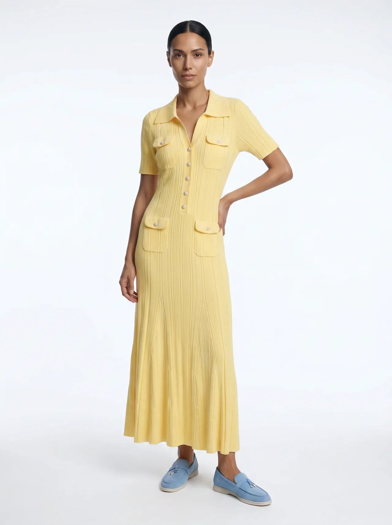 Pascale Gebreide Maxi Jurk Polokraag Zirkonia Knopen