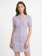 Hyacinthe Tweed Mini Jurk Kristallen Halsrand Pailletten