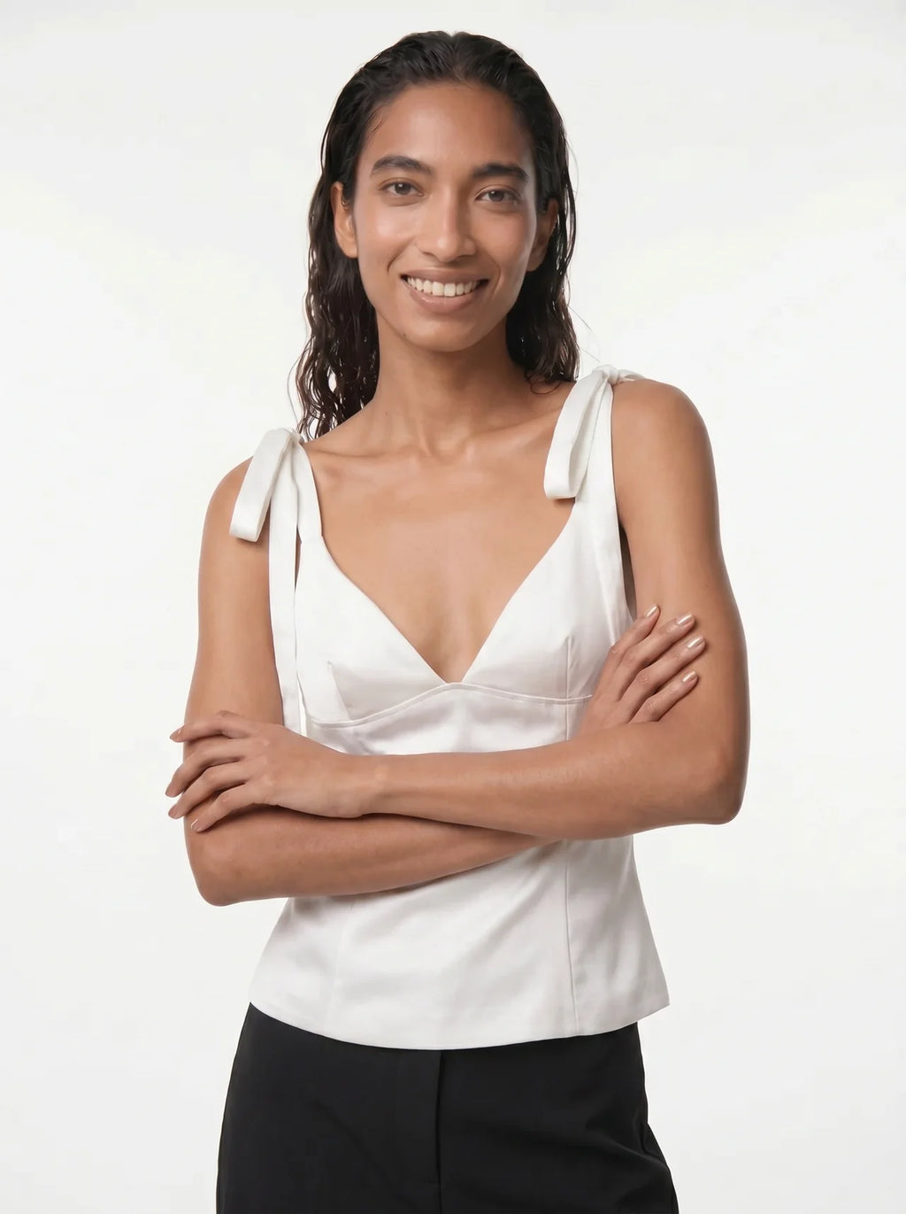 Adrienne Satijnen Camisole Top met Strikbandjes