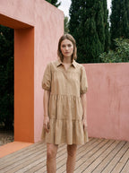 Sabine Mini Blousejurk met Pofmouwen en Gelaagde Rok