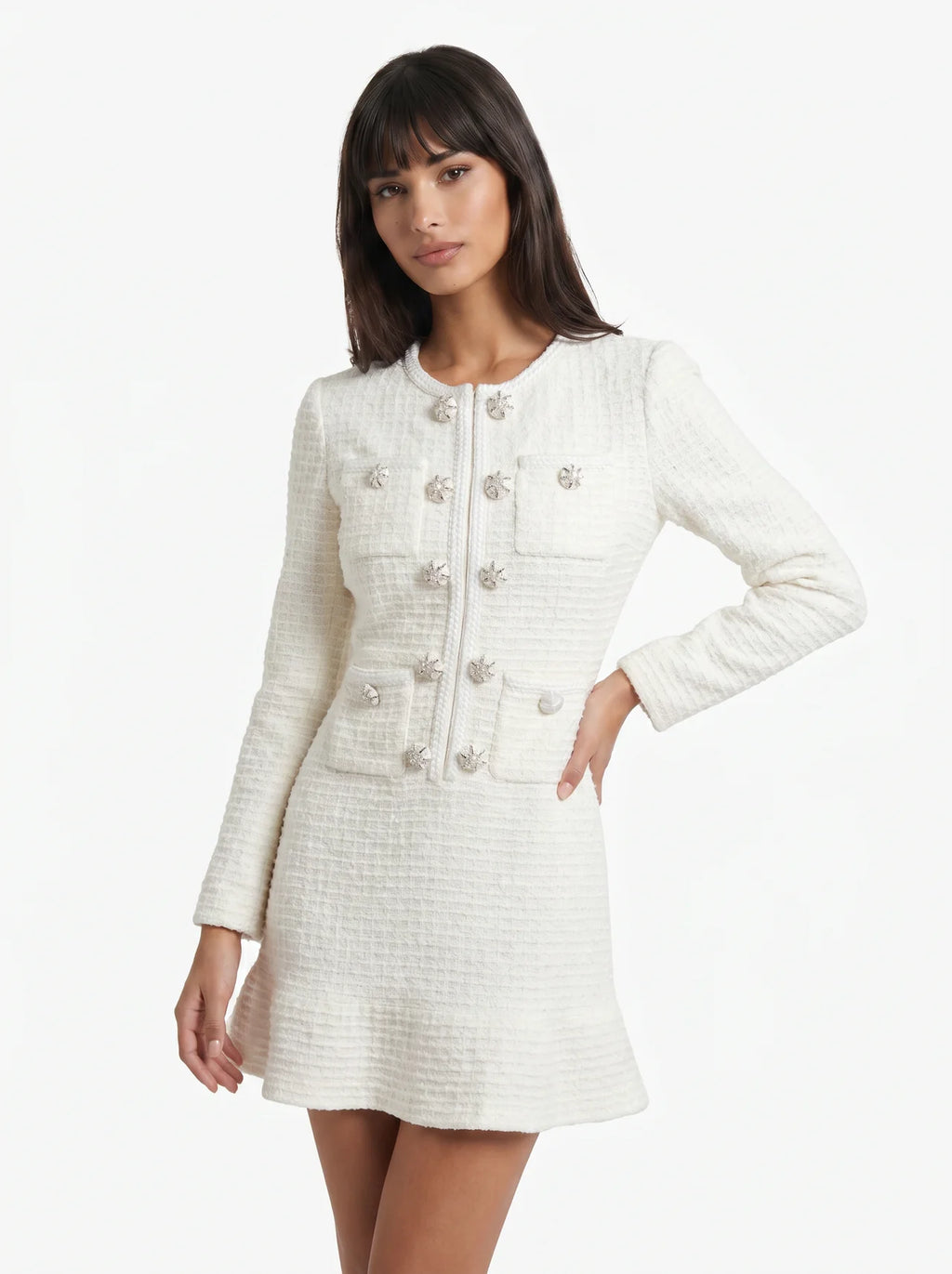 Thérèse Tweed Mini Jurk met Sierknopen