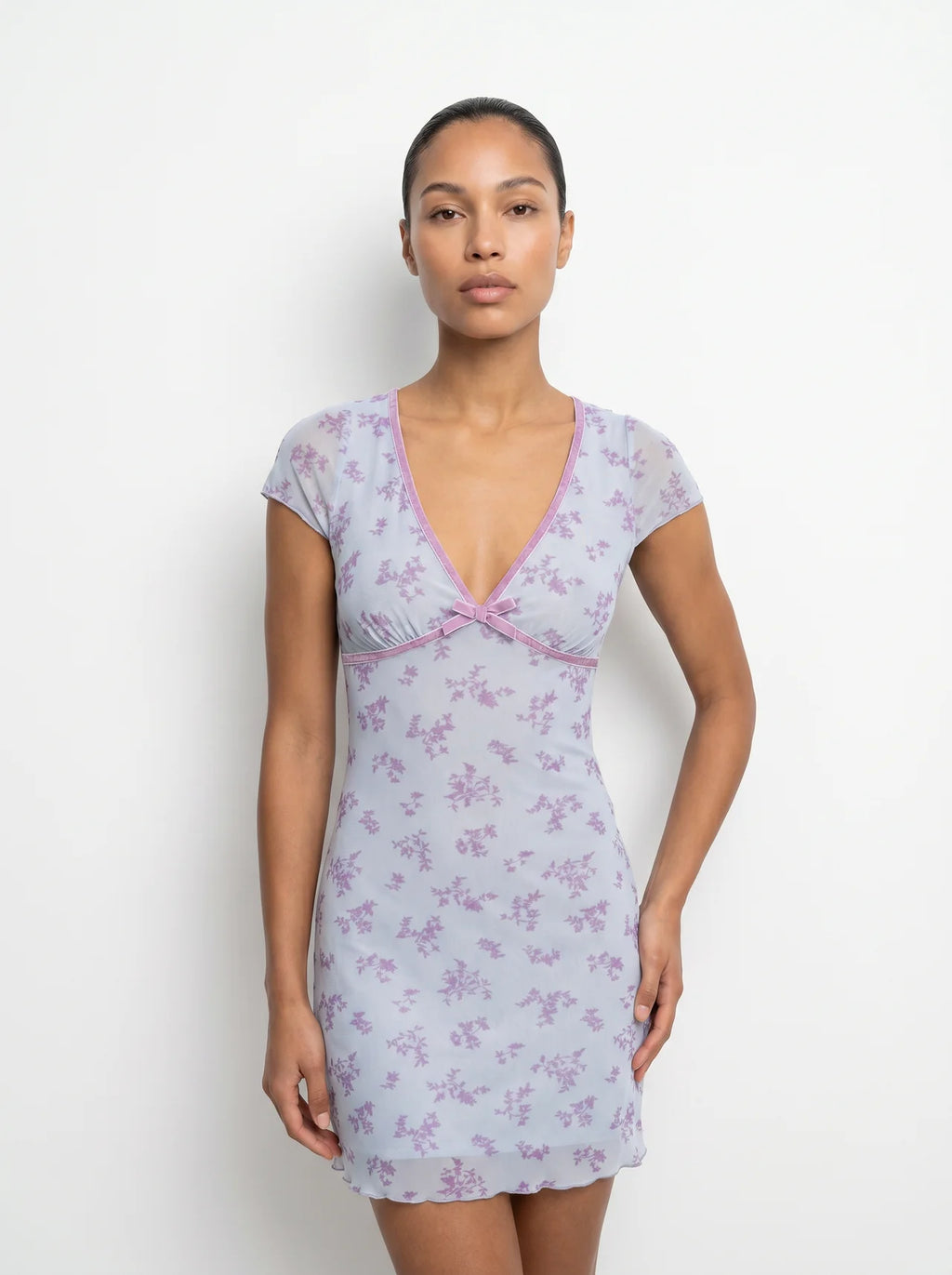 Eugénie Mesh Mini Jurk Bloemenprint V-hals