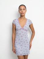 Eugénie Mesh Mini Jurk Bloemenprint V-hals