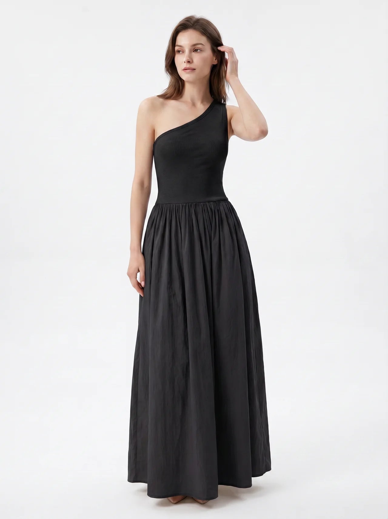 Blanche One Shoulder Maxi Jurk met Wijde Rok