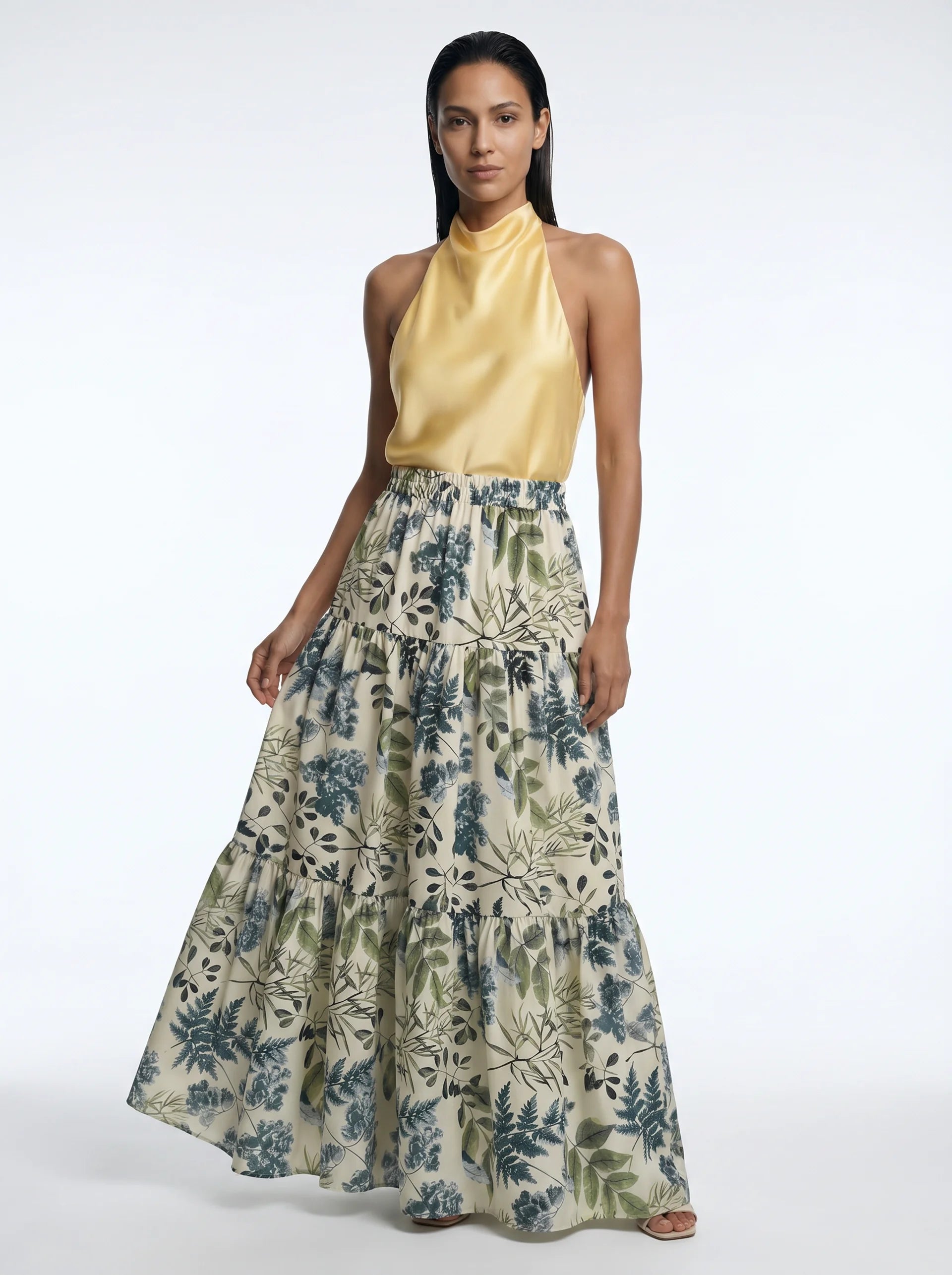 Mirabeau Gelaagde Maxi Rok met Botanische Print