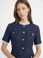 Octavie Tweed Mini Jurk met Kanten Rand