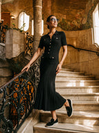 Pascale Gebreide Maxi Jurk Polokraag Zirkonia Knopen