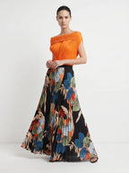 Cambronne Geplisseerde Maxi Rok met Tropische Bloemenprint