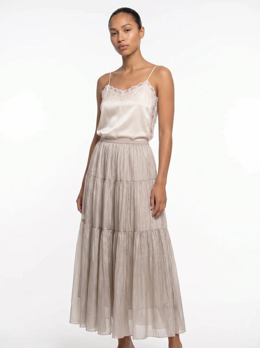 Florentine Gelaagde Maxi Rok met Elastische Taille
