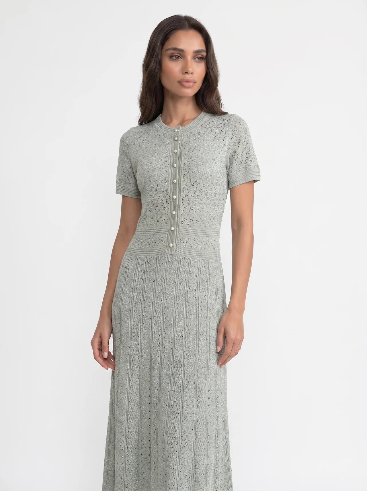 Isolde Gebreide Midi Jurk met Knoopsluiting