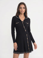 Nicolette Gebreide Mini Jurk met Contrastbies