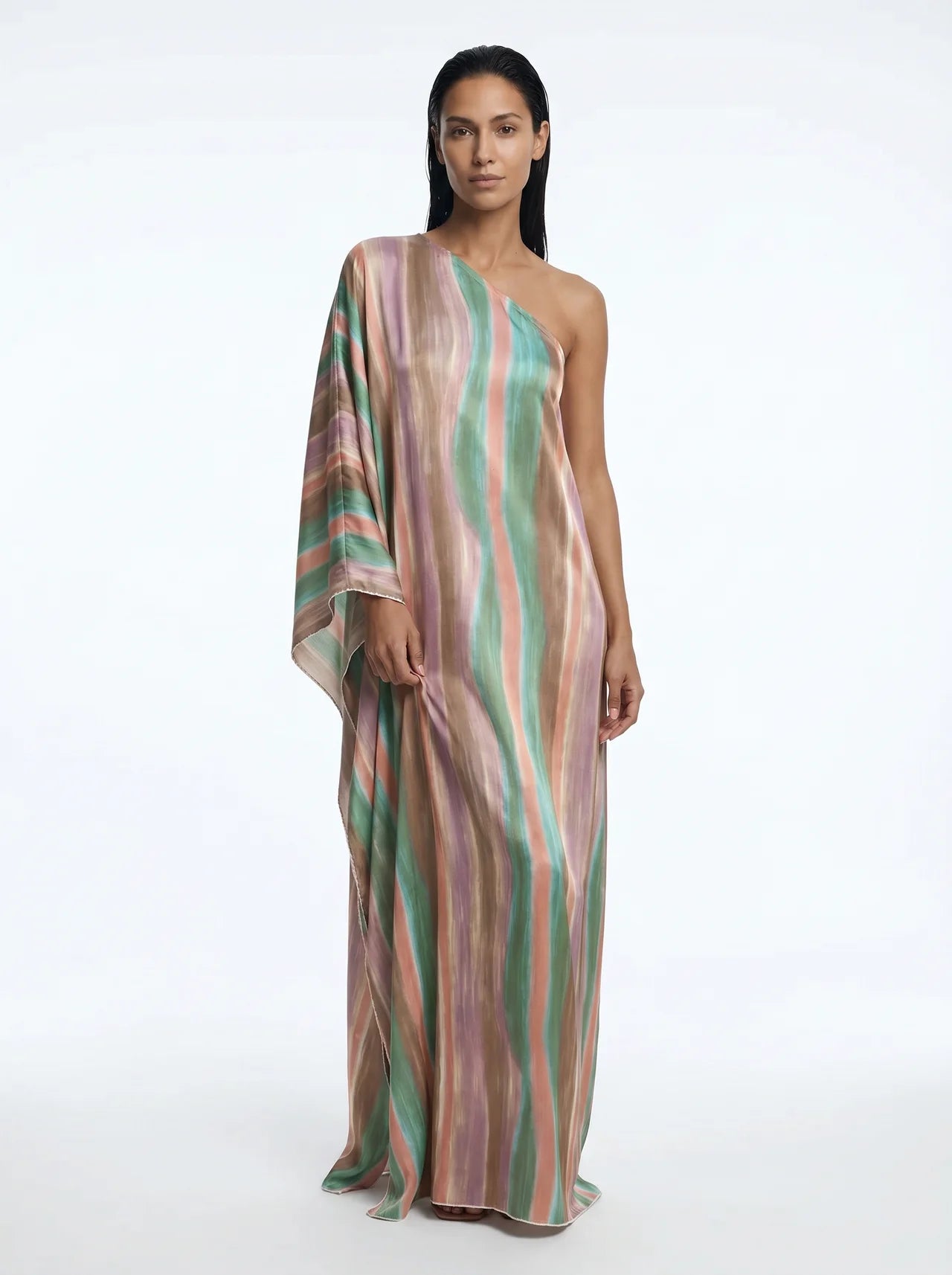 Coralie One Shoulder Maxi Jurk Streepprint