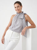 Edmée Mouwloze Blouse met Strikstrop en Streepprint