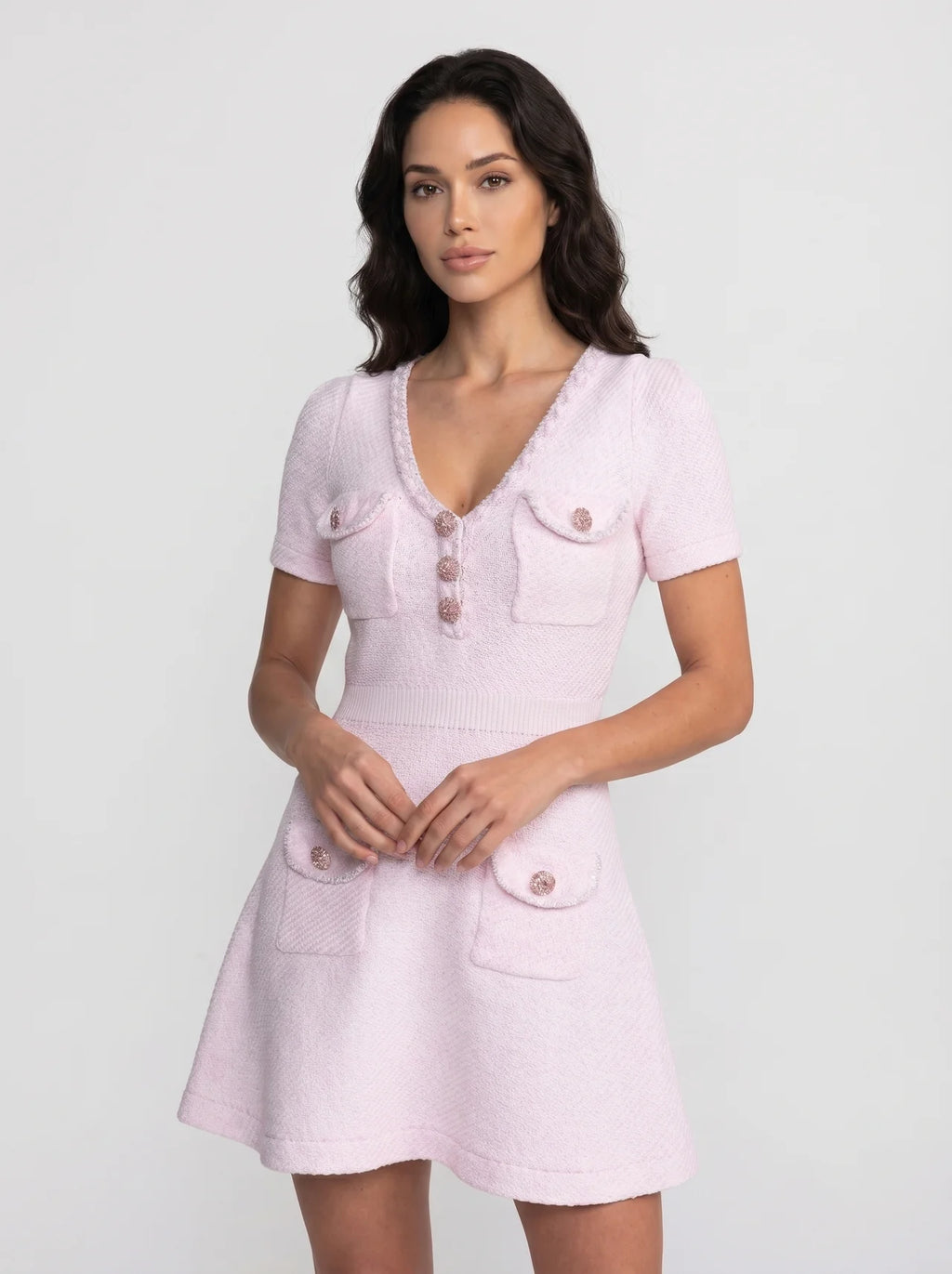 Stéphanie Gebreide Mini Jurk met V-hals