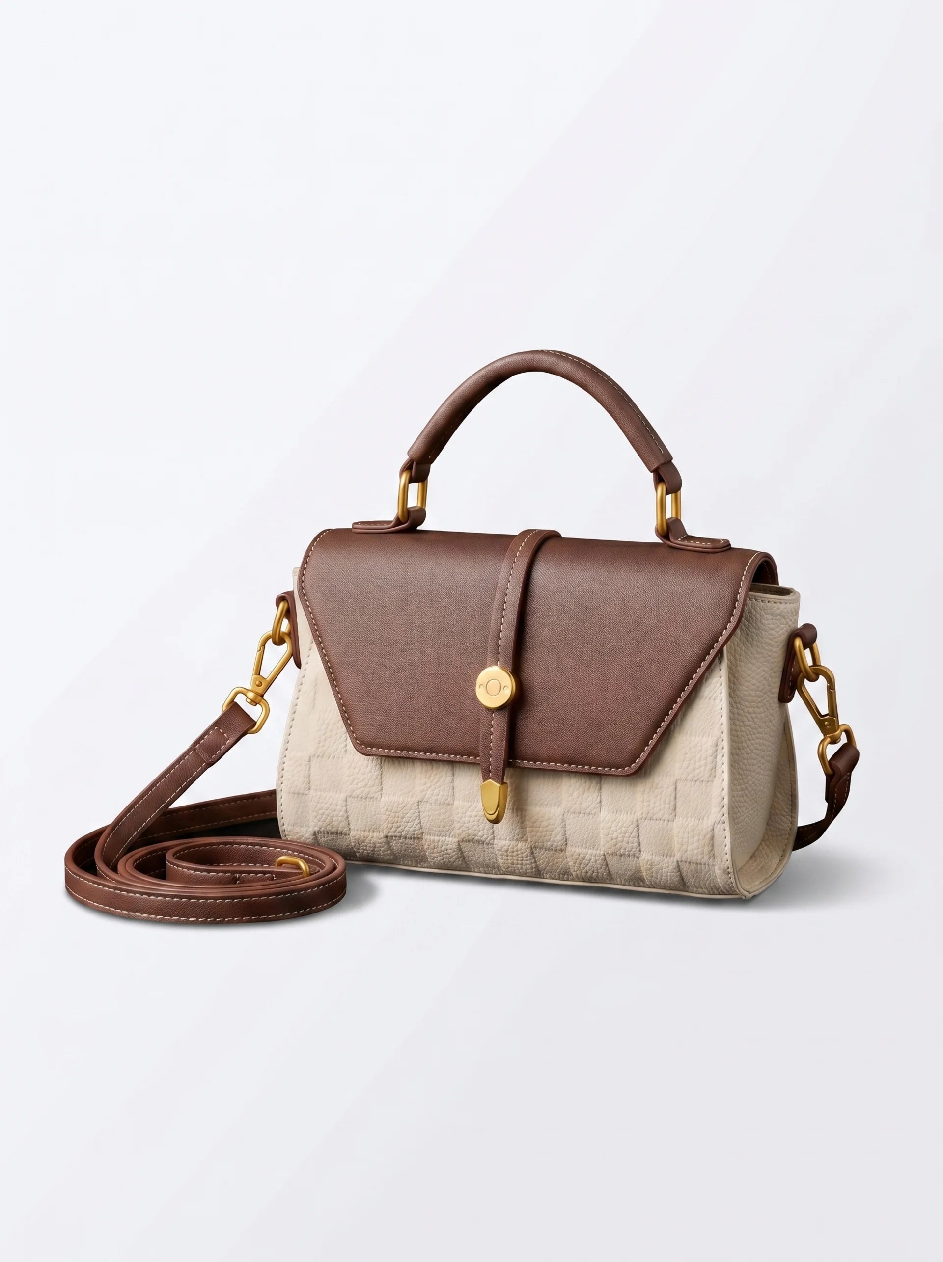 Seren Leren Handtas met Contrasterende Flap