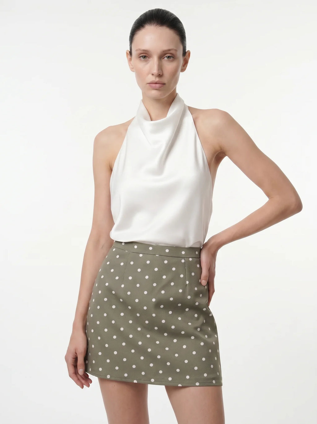 Isabeau Mini Rok met Stippenprint en Hoge Taille