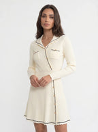 Nicolette Gebreide Mini Jurk met Contrastbies